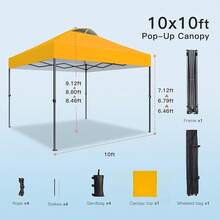Amada 10x10ft 1-Person Setup Pop Up Canopy Tent - Easy Outdoor Sun Shade For Events, Parties, Camping, Gazebo With Wheel Cover Bag, Beach Tent With 3-Speed Adjustable Height,Blue - 橘色 - 查看 7