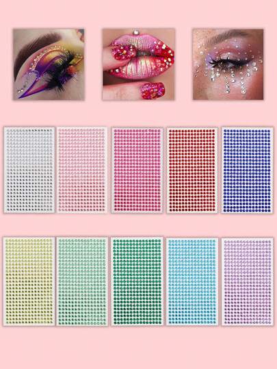 375颗4毫米纯色自粘水钻贴纸，水晶发饰，钻石脸部宝石，适用于DIY工艺品和艺术项目，嘉年华，情人节，万圣节，圣诞节礼物，母亲节，派对，音乐节，面部毛发指甲装饰水钻贴纸