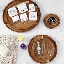 1 szt. Drewniany talerz/taca, okrągły, solidny drewniany półmisek do serwowania, kreatywne owoce, przekąski, słodycze, taca na herbatę - trwały i modny przedmiot kuchenny odpowiedni na kolację, przekąskę, herbatę, kawę, owoce