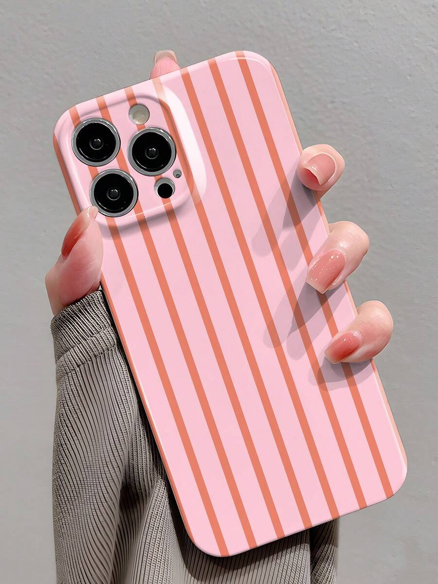 Casing Ponsel Minimalis Motif Garis-Garis Paduan Logam Merah Muda 1 buah, Casing Pelindung Ponsel dengan Finishing Logam Berlubang Motif Garis-Garis Minimalis, Kompatibel dengan iPhone 11/12/13/14/15/16 Pro Max, Tahan Air, Tahan Guncangan, Anti Jatuh, Tahan Gores, Warna Pastel Musim Semi, Hadiah, Versi Internasional, Bukan Versi Domestik