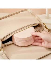1pc Mini Travel Jewelry Storage Box, Zipper Closure, Faux Leather Compact Organizer For Rings, Earrings, Necklaces, Bracelets - Pink, Black, White Options, Perfect Gift For Women & Girls, Elegant Jewelry Box | Soft Lined Interior, Jewelry Cabinet
