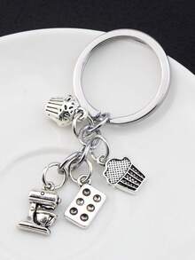 1pc Unisex Mini Baking Tool Keychain, Cute Kitchen Combo Cutlery Pendant For Wallet, Handbag, Car Key Car Accessories Bag Charm - Silver - View 2