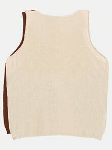 2pcs/Set Solid Color Round Neck Semi-Sheer Minimalist Casual Loose Knit Vest Vacation Beach - Apricot Brown - View 4