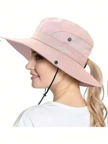 1 pièce Chapeau de soleil à large bord pour femme - Design à queue de cheval, large bord pour ombre solaire, chapeau de seau pliable pour plage et été, idéal pour la pêche, les vacances à la plage, les voyages de femmes et les activités extérieures