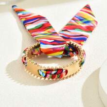 1pc Elegant & Stylish Women Multi-Color Ribbon Bangle, Alloy Beach Vacation Bracelet Accessory For Ladies