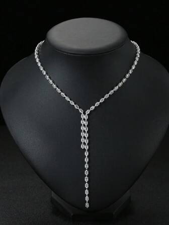 1pc Fashionable & Sweet Tassel White Zirconia Adjustable Necklace, Asymmetric Clavicle Chain, Women's Daily Wear Gift