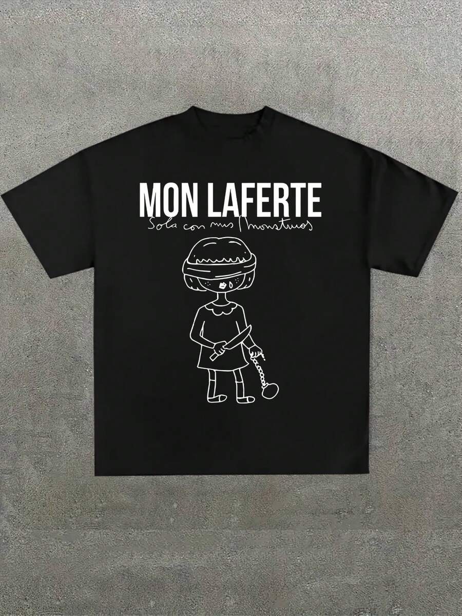 Black T - Shirt With Mon Laferte "Sola Con Mis Demonios" Album - Related Graphic - Black - View 1