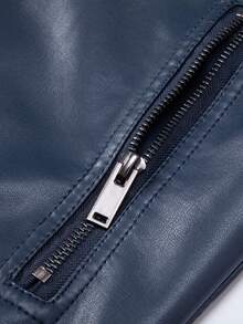 男士春秋新款摩托车皮夹克外套，羊毛 - 藍色 - 查看 5