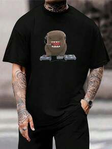 Camiseta de manga corta Domo DJ | Divertida camiseta gráfica de Domo Kun con tocadiscos para amantes de la música | Linda camiseta de anime para hombre | Perfecta para cosplay y uso informal | ¡Encuentra tu ritmo! - Negro - Ver 1