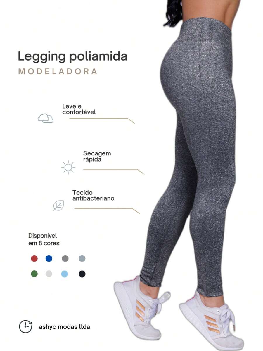 Women's Plain Polyamide Fitness Leggings, Thick Fabric, Zero Transparency - Flint Stone - View 1