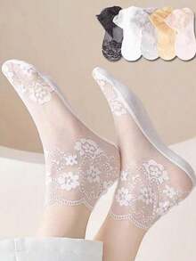 5 Pairs Women's Lace Thin Invisible Socks, Versatile Daily Wear, Spring/Summer - Multicolor - View 6