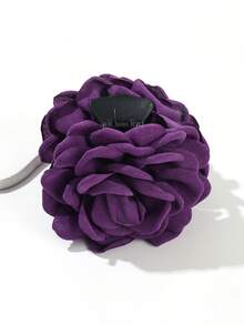 1 件面料多层玫瑰花大号发爪夹发夹发夹发夹发夹发夹发夹秋冬发饰女士度假装女士 - 深紫色 - 查看 3