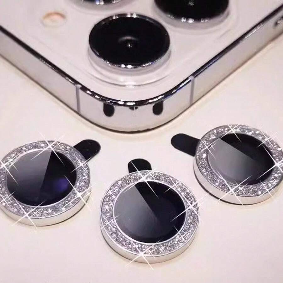 3片装相机镜头保护膜，带闪亮金属水钻环和9H硬度防刮膜，时尚配件，人性化保护套，生日礼物，送给家人和朋友的礼物，闪亮水晶，镜头保护膜，手机配件，防水，防震，防摔，全覆盖
