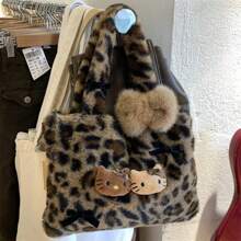 Sanrio Sanrio Hello Kitty Brand Bags, Plush Leopard Print Handbag, Cute Seasonal Leopard Print Handbag, Minimalist Outdoor Tote, Retro Plush Commuter Bag, Women Handbag, Shoulder Bag, Charm, Travel Bag, Books, Travel, Luxury Ladies Handbag (Note Size Selection)
