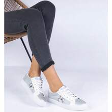 Silver Sneakers With An Animal Motif Decorated With Glitter Walorin - Silver - View 3