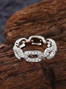 قطعة واحدة خاتم سلسلة مرصع بالراين من الفضة الإسترليني عيار 925، مجوهرات رقيقة هدية للنساء