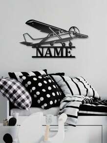 1 Peça Decoração de Ferragem Personalizada com Padrão de Aeronave, Personalização Personalizada com Seu Nome, Logotipo de Ferragem de Aeronave Preta da Moda, Elementos de Aeronave da Moda, Arte de Parede de Metal - O Presente Mais Recente para Entusiastas de Aeronaves