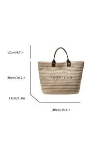 Chic Preppy-Style Large Capacity Tote Bag - Lightweight PVC & Kraft Paper With Magic Tape Closure For Women's Fashion