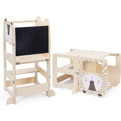 Torre de aprendizaje Montessori plegable de 87 x 42 x 38,5 cm, 3 en 1, con tableros de mensajes.