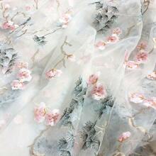 1 Piece Of Organza Plum Blossom Embroidery Fabric DIY Sewing Window Screen, Tablecloth Decorative Embroidery Fabric