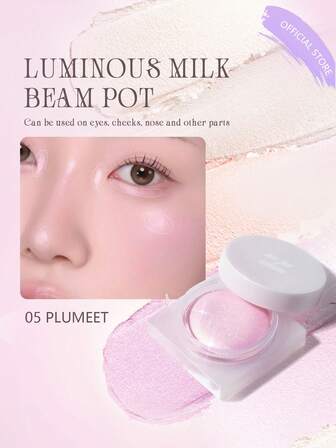 HOLIKA HOLIKA LUMINOUS MILK BEAM POT 05 PLUMEET, Textura de leche aterciopelada, Micro-polvo difuminador, Satén luminoso, Sin caída, Pigmento construible, Borra sombras, Realzador de contorno, Duración de 24 horas, Control de aceite, Apto para piel sensible, Compacto magnético, Noche de cita natural, Maquillaje coreano, 5.5g/0.19oz