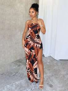 Summer Floral Print High Slit Maxi Wrap Dress - Black - View 1