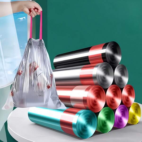 3/6 rollos de bolsas de basura resistentes de 4 galones para el hogar, la cocina, el baño, la oficina y la limpieza del restaurante, con cordón, bolsas de basura pequeñas sin olor, bolsas de basura desechables duraderas (color aleatorio)