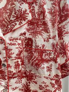 Red Summer Women Pajamas Set Sleepwear Short Sleeve With Pants Nightwear Loose Print Home Clothes Lounge Wear - 紅色 - 查看 9