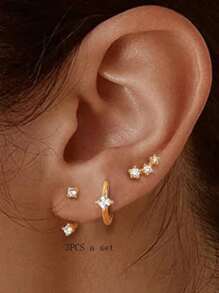 3 طقم أقراط للنساء، أقراط صغيرة للحواف والدائرية وقفل الأذن للثقوب المتعددة، لا تسبب الحساسية، مجموعة أقراط ثقب الغضروف