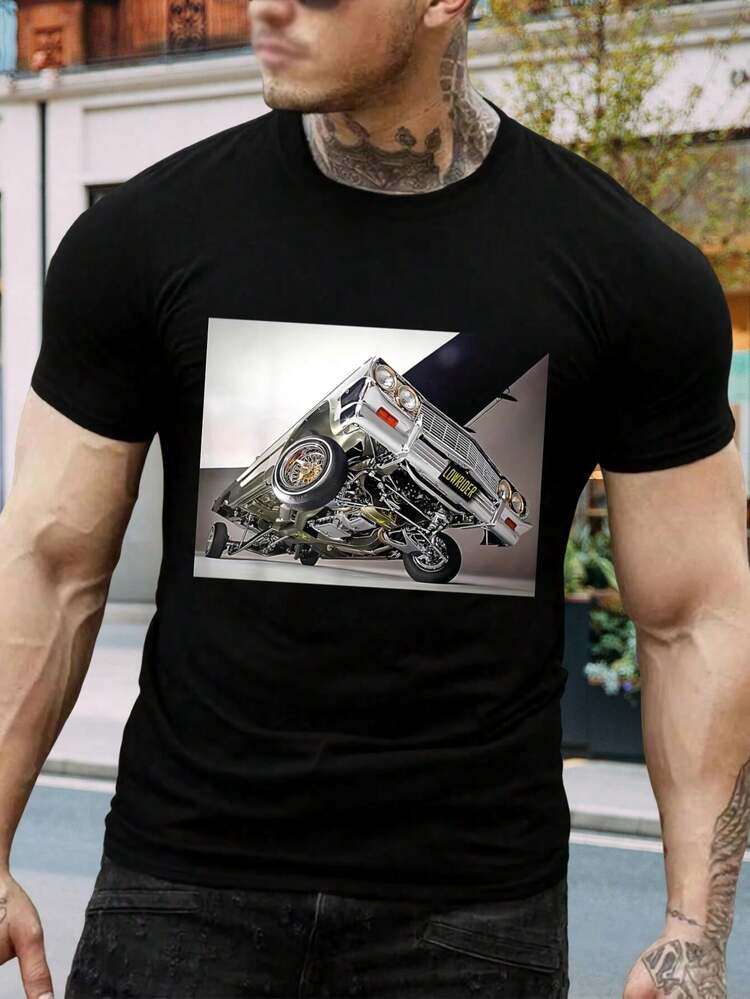 Camiseta de exhibición de coches Lowrider personalizable - Camiseta clásica de muscle car americano para hombres y mujeres - Ropa urbana vintage de crucero Lowrider - Regalo perfecto para papá y entusiastas de los coches - Negro - Añade 1