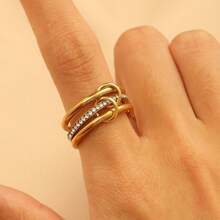 Elegant Geometric Minimalist Bicolor Gold & Silver Design 18K Plated Stainless Steel Stackable Separable Link Rings, Fashion Jewelry For Women, Everyday & Party Wear