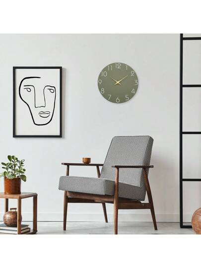 1pc 10 16 Inch Minimalist Grijs Groen Wooden Wand Clock, Battery Powered Quartz Silent Movement, Living Room, Bedroom, Dining Home (Battery Not Included) Back To School Room Supplies view 2