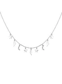 1 Piece Sterling Silver 925 Stylish & Elegant Star Moon Tassel Pendant Necklace - Ideal For Women's Daily, Party, Banquet & Wedding Jewelry Wear. Perfect Jewelry Gifts For Birthdays, Ramadan, Thanksgiving & Anniversary.