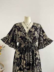 Rusttydustty Damen Große Größen Kreuz V-Ausschnitt Taille Lässig Damen Blumen Kleid Boho Ostern Strand Outfits Hawaii Musikfestival Tropischer Urlaub - Schwarz - Übersicht 6