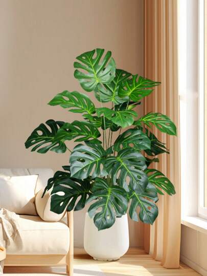 65cm Large Artificial Plants Fake Monstera Tree Plastic Palm Leaves Green Turtle Leafs Floor Tree Branch Without Pot 18 Leaves Tropical Banana Tree For Home Garden Kitchen Party Decor
