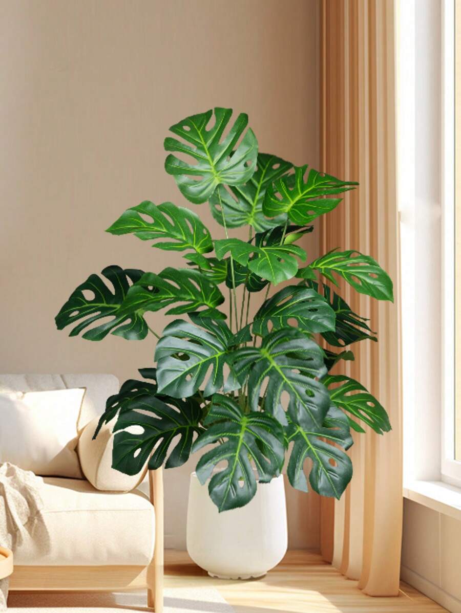 65cm Large Artificial Plants Fake Monstera Tree Plastic Palm Leaves Green Turtle Leafs Floor Tree Branch Without Pot 18 Leaves Tropical Banana Tree For Home Garden Kitchen Party Decor