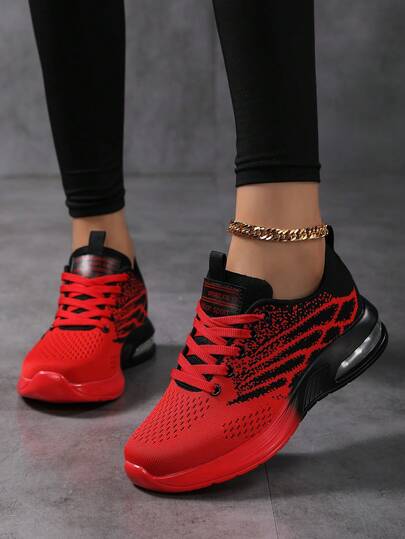 Damsneakers med luftkudde, ventilerande stickad ovandel och låga sneakers i rosa och vitt - Komfortskor för alla årstider