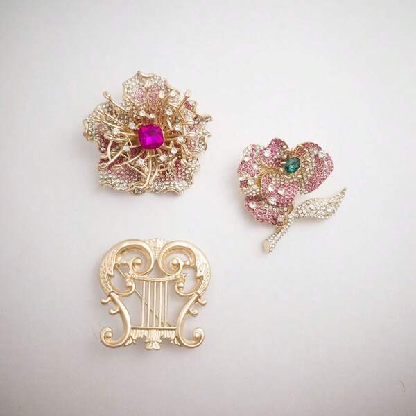3pcs Elegant Floral Brooch Set, High-End Quality Rose Flower Pins For Dress Shirt, Suitable Gift School