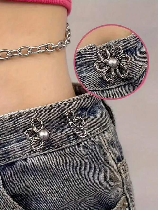 3 Pcs /5pcs Pants Waist Tightener, Adjustable Waist Buckle Set, Extra Button For Jeans To Make Tighter, Button Adjuster For Pants, Jeans, , Sleeves (Silver)Adjustable Metal Button Pins For Jeans And Clothing, Fashionable Girls's Accessories