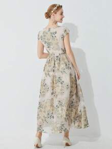 Elegant Women's Ditsy Floral Long Party Dress, Organdy Jacquard Fabric, Spring/Summer, Prom Dress