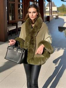 1 chiếc áo choàng Poncho dệt kim Acrylic giả cổ lông chồn màu trơn, phong cách cổ điển thanh lịch phù hợp với váy sườn xám hoặc váy dạ hội, áo khoác cardigan dệt kim ngắn cho mùa thu/đông - Nhiều màu - Xem 23