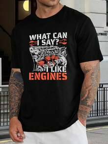Camiseta I Like Engines - Regalo para mecánicos, camiseta para amantes de los coches, camiseta para entusiastas del automóvil, ropa divertida para garaje, regalo de cumpleaños para papá, marido, camiseta para amantes de los coches, regalo para entusiastas de los coches - Algodón negro, manga corta - Negro - Ver 1