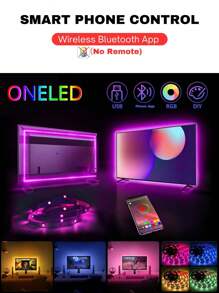 3,3-50ft/1-15m Éclairage décoratif pour rétroéclairage de moniteur TV, bande lumineuse LED RVB avec Bluetooth, bande lumineuse intelligente avec contrôle par application mobile, quatre bandes lumineuses LED