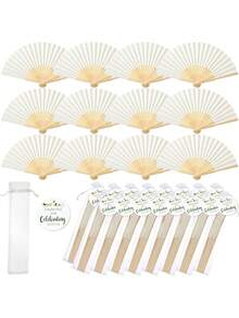 10/8/5/4/1set White Folding Bamboo Handheld Paper Fan Wedding Handheld Fan Set With Label And Jute Rope, Fun DIY, Valentine's Day New Year Gift, Home Decoration, Suitable For Wedding Bridal Shower Decoration, Wedding Favors, Party Favors,Wedding Decor,Home Decor ,Room Decor - Handheld Paper Fan - View 12