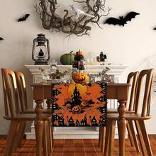 1pc Halloween Elemental Pattern Table Flag, Made Of 72 Inch Knitted Polyester Fiber, Used For Holiday Gathering Tables, Home Kitchen Decoration Gatherings, And Gifts