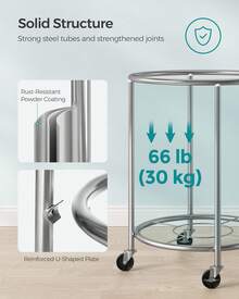 SONGMICS Laundry Basket With Wheels, Rolling Laundry Hamper, Round Laundry Cart With Steel Frame And Removable Bag, 4 Casters And 2 Brakes - 薄荷綠和金屬銀 - 查看 6