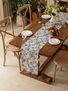 1 szt. Niebieski Vintage American Style Rose Floral Botanical Print bieżnik na stół, dekoracja do jadalni, kredens, odpowiedni do jadalni, gabinetu, pikniku, kolacji, Święta Dziękczynienia, Bożego Narodzenia