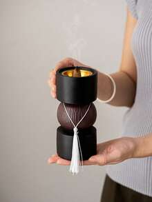 1pc Retro Minimalist Black & White Resin Ball Incense Burner With Silver Metal Incense Holder, Suitable For Home Prayer, Home Decor, Office Decor, Dining Table Decor, Family Activity Room Decor - Multicolor - View 10