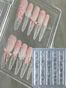 1PC 25 Kinds Of Bow Style Nail Silicone Mold Sweet Ballet Style Cute Elegant Bow Large Three-Dimensional Soft Silicone Carved Mold,Nail Supplies,Nail Tools,Nail Art Tools,Back To School,Nails,Nail Tools For Press On Nails - Clear - View 3