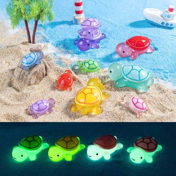 10 pièces Décoration tortue 3D fluorescente, 4 tailles : L, M, S, XS, artisanat DIY unique et cadeaux de fête